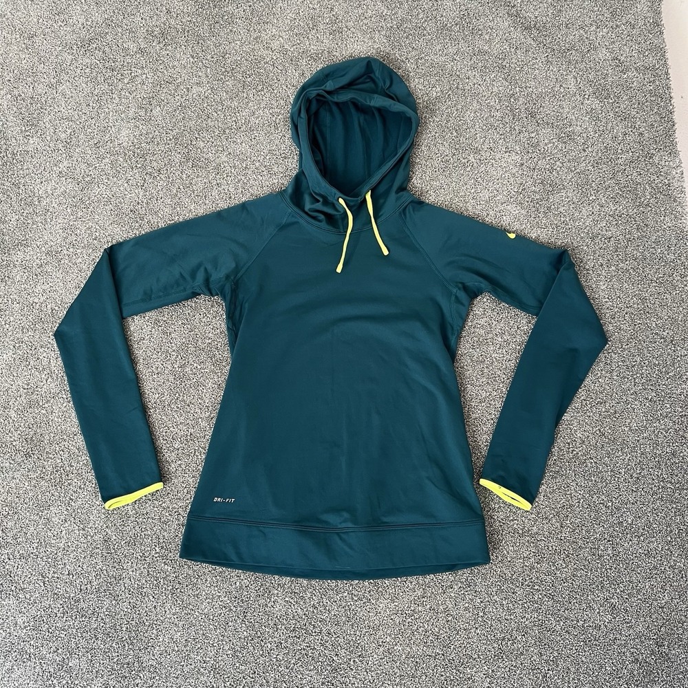 Nike Pro Dri Fit Hoodie Green Pullover Training Womens Small